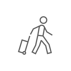 Man with suitcase line icon.