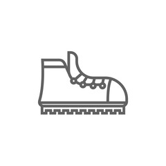 Hiking boot with crampons line icon.