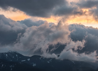 Dramatic sky during sunset over Tatra mountains