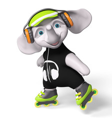Roller skating cartoon elephant 3d render
