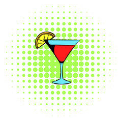 Martini glass with red cocktail icon, comics style