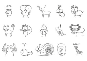Obraz premium Set of Animals Icons. Thin Line Style