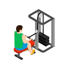 Man training on simulator icon, isometric 3d style