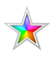 Colorful radial gradient in star shaped badge made of rainbow spectral colors