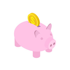 Piggy bank icon, isometric 3d style
