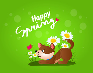 Happy spring with dog illustration