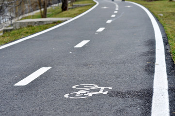 Fototapeta premium Bicycle road sign, bike lane