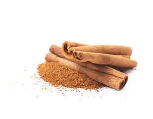 Pile of cinnamon powder isolated