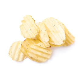 Pile of multiple potato chips isolated