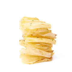 Stack pile of potato chips isolated