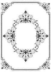 Graphic black frame from floral pattern,spirals and heraldic lily