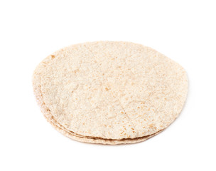Pile of wheat tortillas isolated