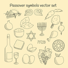 Collection of doodle symbols of Jewish holiday Passover