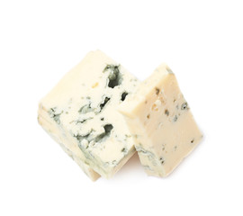 Pile of blue cheese slices isolated