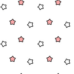 cute lovely cartoon black white pink stars seamless vector pattern background illustration