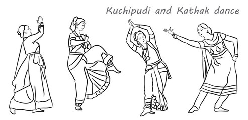 Fototapeta na wymiar silhouettes indian dancers