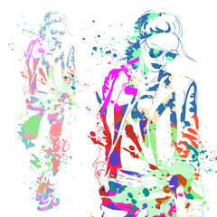 Obraz na płótnie Canvas fashion look girl with color splashes