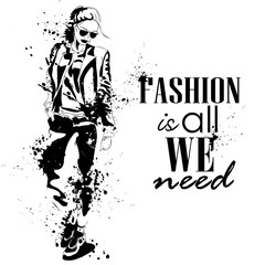 Naklejka premium fashion look girl with splashes