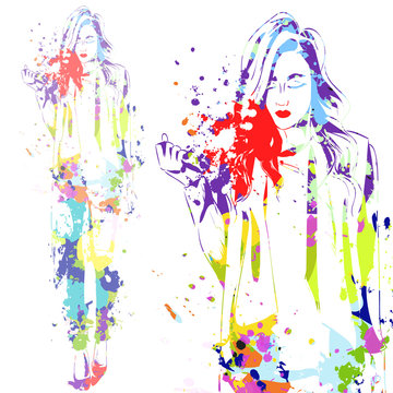 fashion look girl with color splashes