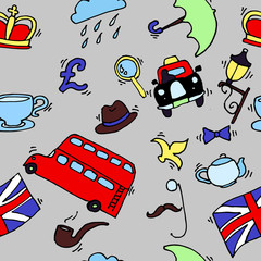 Pattern with London touristic icons