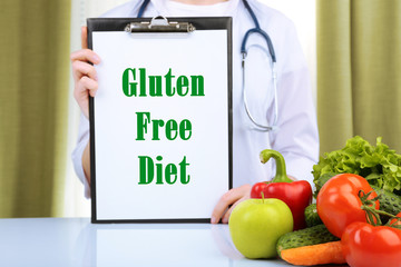 Nutritionist Doctor with clipboard and text Gluten Free Diet