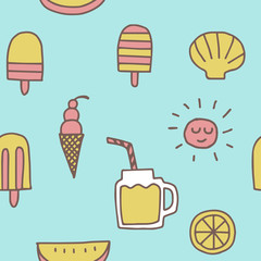 summer icons seamless pattern  background
