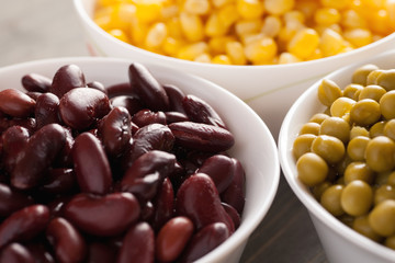 Red beans, sweet corn and green peas