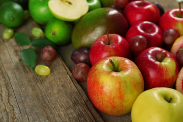 Fruits on wooden background