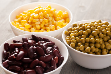 Red beans, sweet corn and green peas