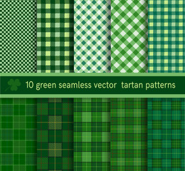 Green tartan plaid pattern seamless collection.  Vector background