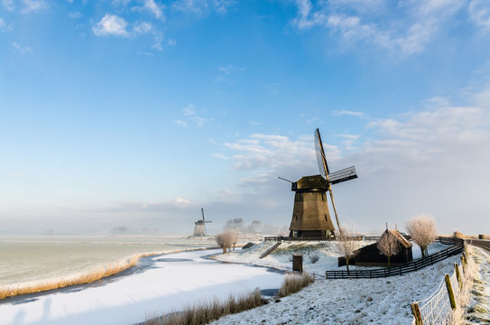 Dutch windmill in the winter