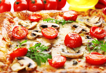 Freshly homemade pizza closeup