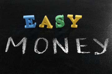 Easy money concept on a blackboard background