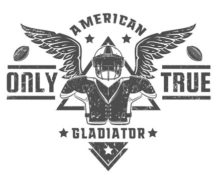 American football,American gladiator only true black and white style for print t shirt.