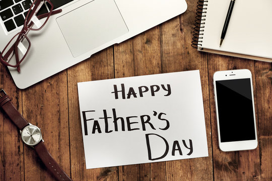 Happy Father's Day set of things on wooden background