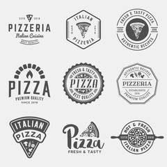 vector set of pizzeria labels and badges - obrazy, fototapety, plakaty