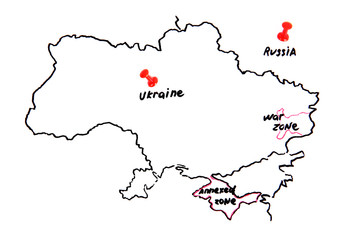Map of Ukraine and Russia - territorial dispute concept