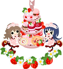 Obraz na płótnie Canvas Waitresses and many strawberry sweets