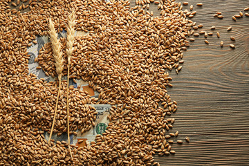 Dollar symbol made from wheat grain, close-up