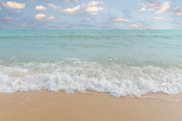 Fototapeta na wymiar White sand beach and blue sky.