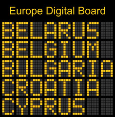 Fototapeta na wymiar Europe airport digital boarding