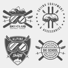 vector set of skiing logos, emblems and design elements - obrazy, fototapety, plakaty