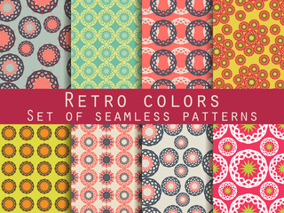Seamless pattern with circles and weaves. Retro colors. Set of ethnic patterns. Vector.