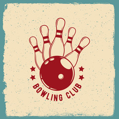 bowling emblem. logotype template on retro grunge background