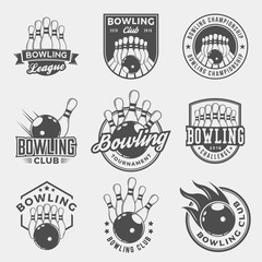 vector set of bowling logos, emblems and design elements - obrazy, fototapety, plakaty
