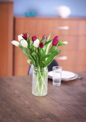 Beautiful bouquet of tulips on the table, close up