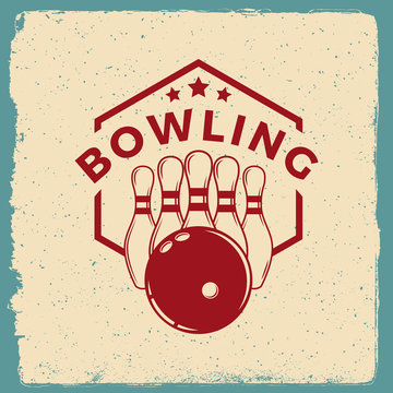 bowling emblem. logotype template on retro grunge background