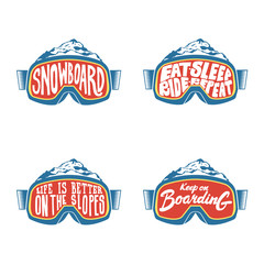 Handdrawn vintage snowboarding quotes