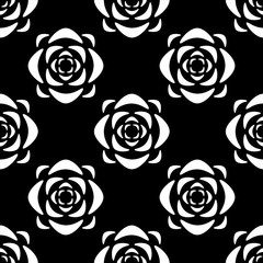Seamless pattern with flowers in black and white
