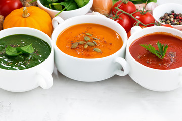 assortment of vegetable cream soups and ingredients